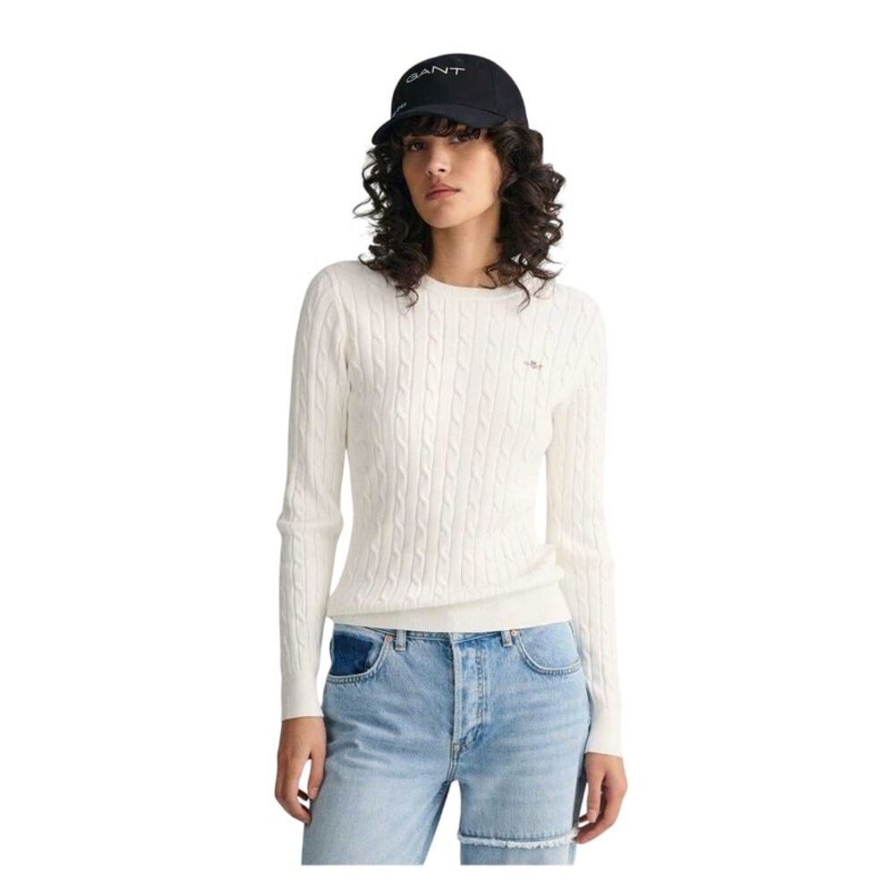 Gant Womens/Ladies Cable Knit Cotton Crew Neck Pullover / Eggshell